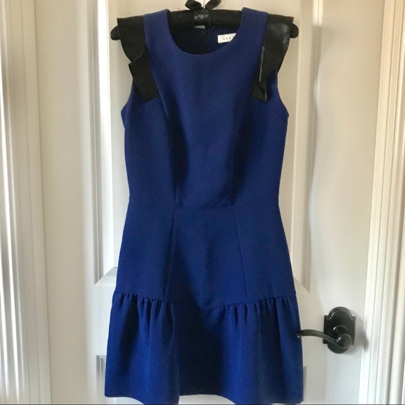 Electric Blue Dress with Leather Shoulder Detail - Picture 1 of 7